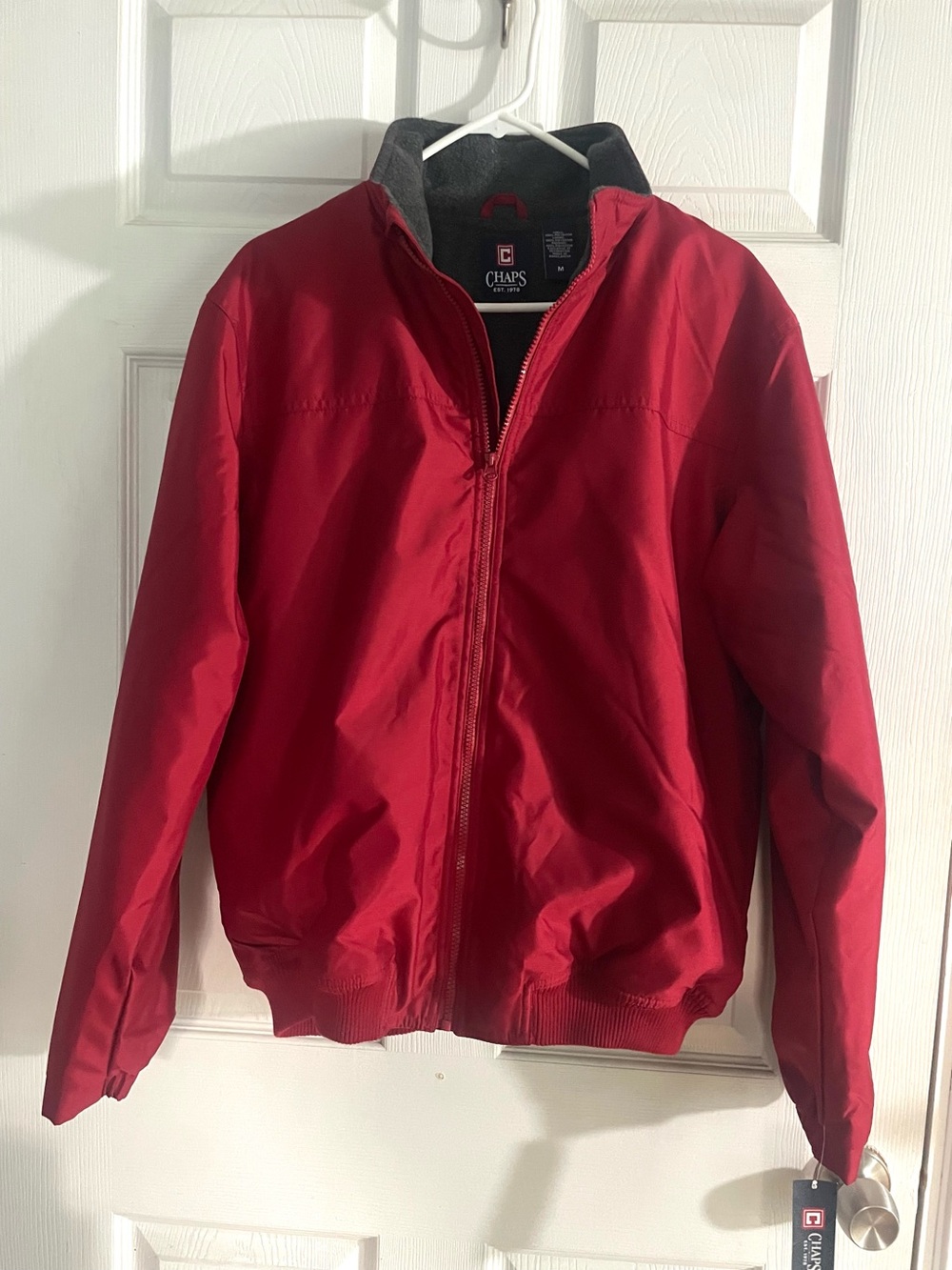 NWT Chaps Men's Red Flight Bomber Jacket w Zip Sz Medium